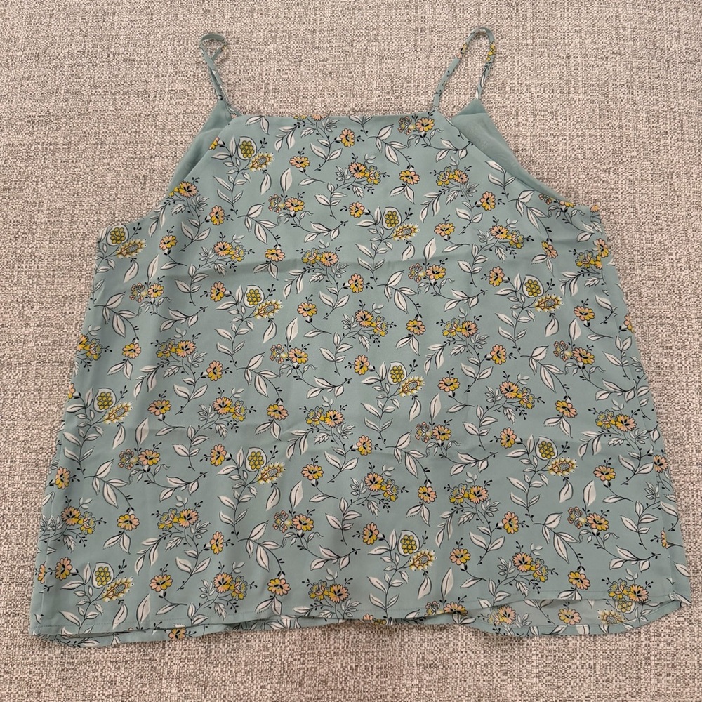 LOFT Floral Camisole in Blue and Yellow Floral with Button Detail - Picture 7 of 16